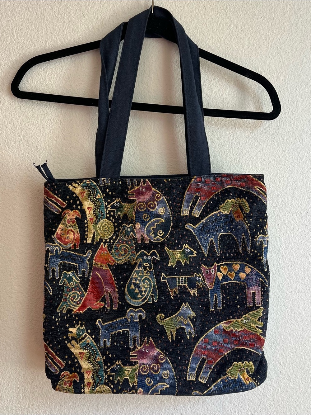 Laurel Burch Multi Color Dog Embroidered Tote Bag Whimsigoth Celestial Style